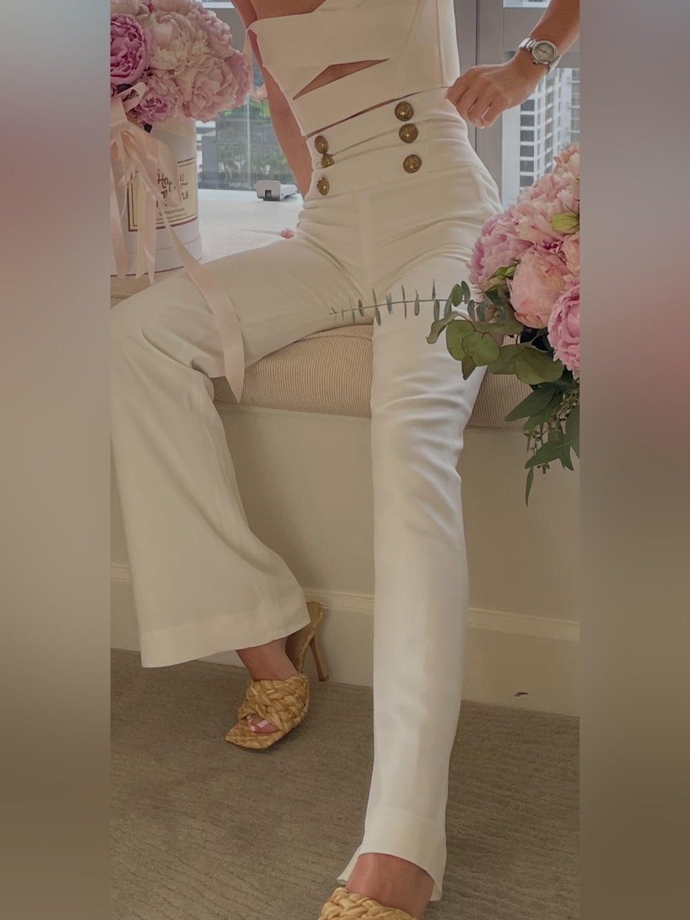 Balmain Cream pants with Gold Buttons